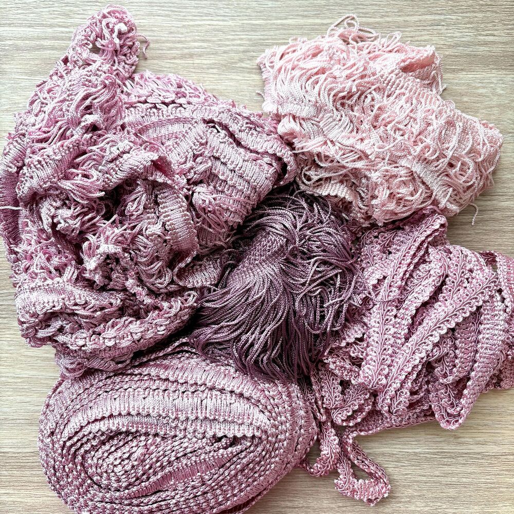 Vintage Dusty Rose Pink Decorative Trim & Fringe Lot Sewing Craft Supplies Mixed
